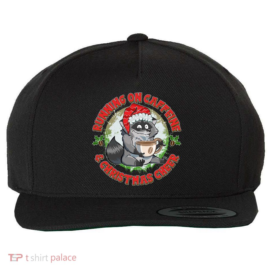 Funny Running On Caffeine And Christmas Cheer Coffee Raccoon Wool Snapback Cap