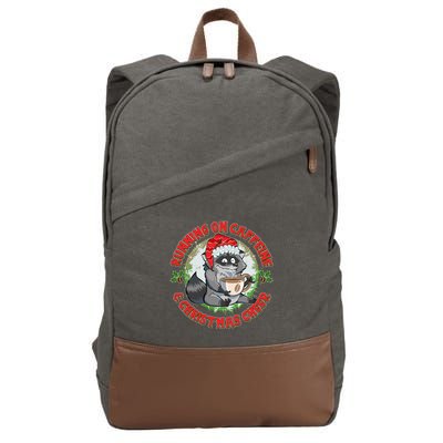 Funny Running On Caffeine And Christmas Cheer Coffee Raccoon Cotton Canvas Backpack