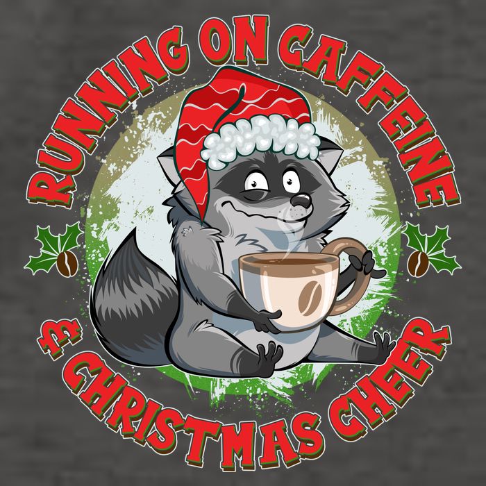 Funny Running On Caffeine And Christmas Cheer Coffee Raccoon Vector Backpack