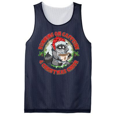 Funny Running On Caffeine And Christmas Cheer Coffee Raccoon Mesh Reversible Basketball Jersey Tank