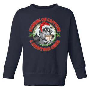 Funny Running On Caffeine And Christmas Cheer Coffee Raccoon Toddler Sweatshirt