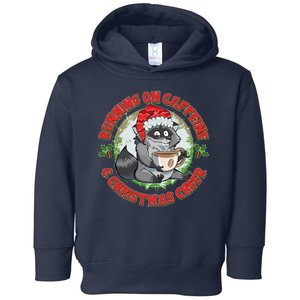 Funny Running On Caffeine And Christmas Cheer Coffee Raccoon Toddler Hoodie