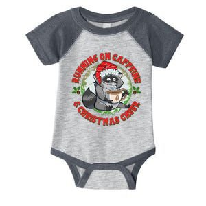 Funny Running On Caffeine And Christmas Cheer Coffee Raccoon Infant Baby Jersey Bodysuit