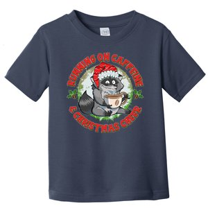 Funny Running On Caffeine And Christmas Cheer Coffee Raccoon Toddler T-Shirt