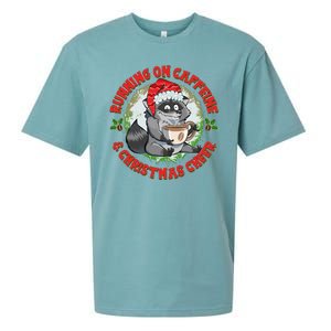 Funny Running On Caffeine And Christmas Cheer Coffee Raccoon Sueded Cloud Jersey T-Shirt