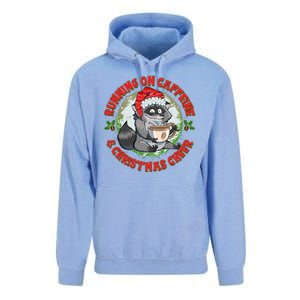 Funny Running On Caffeine And Christmas Cheer Coffee Raccoon Unisex Surf Hoodie