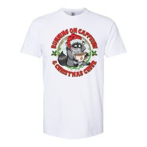 Funny Running On Caffeine And Christmas Cheer Coffee Raccoon Softstyle CVC T-Shirt