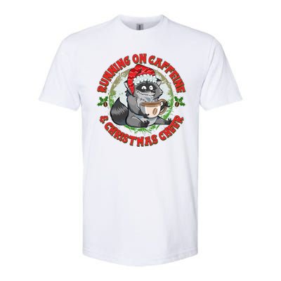 Funny Running On Caffeine And Christmas Cheer Coffee Raccoon Softstyle® CVC T-Shirt