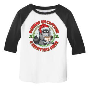 Funny Running On Caffeine And Christmas Cheer Coffee Raccoon Toddler Fine Jersey T-Shirt