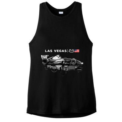 Formula Racing Open Wheel Car Las Vegas Circuit Usa Flag Ladies PosiCharge Tri-Blend Wicking Tank