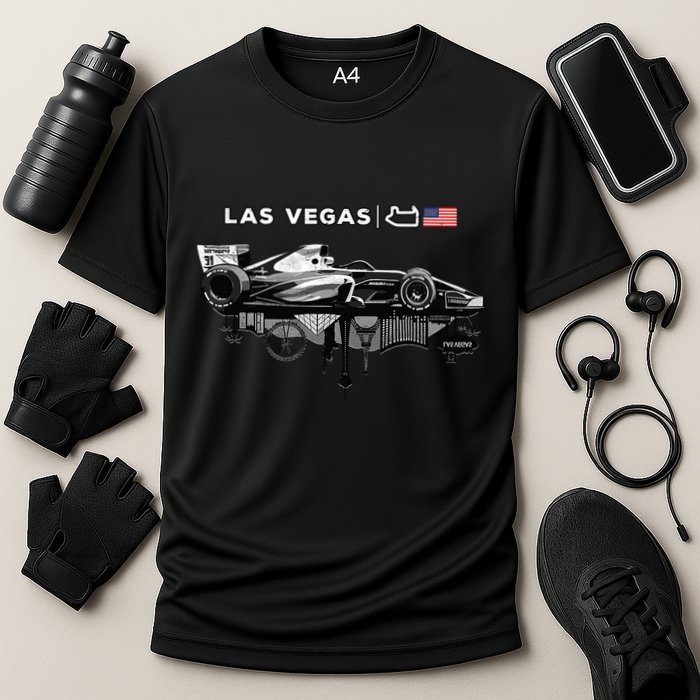 Formula Racing Open Wheel Car Las Vegas Circuit Usa Flag Performance Shirt