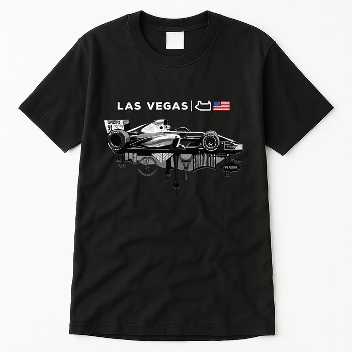 Formula Racing Open Wheel Car Las Vegas Circuit Usa Flag Tall T-Shirt
