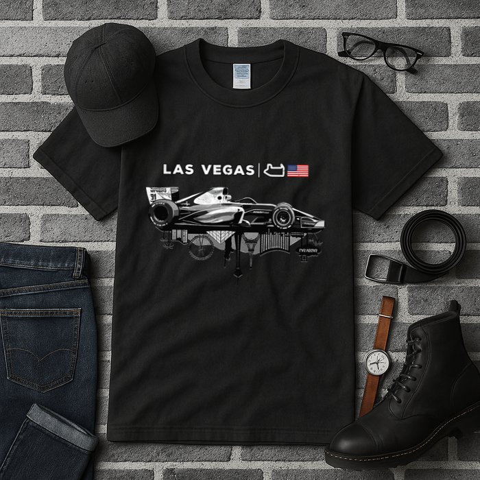 Formula Racing Open Wheel Car Las Vegas Circuit Usa Flag Tall T-Shirt