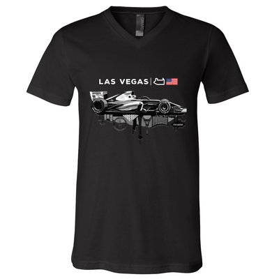 Formula Racing Open Wheel Car Las Vegas Circuit Usa Flag V-Neck T-Shirt