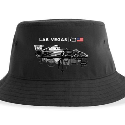 Formula Racing Open Wheel Car Las Vegas Circuit Usa Flag Sustainable Bucket Hat