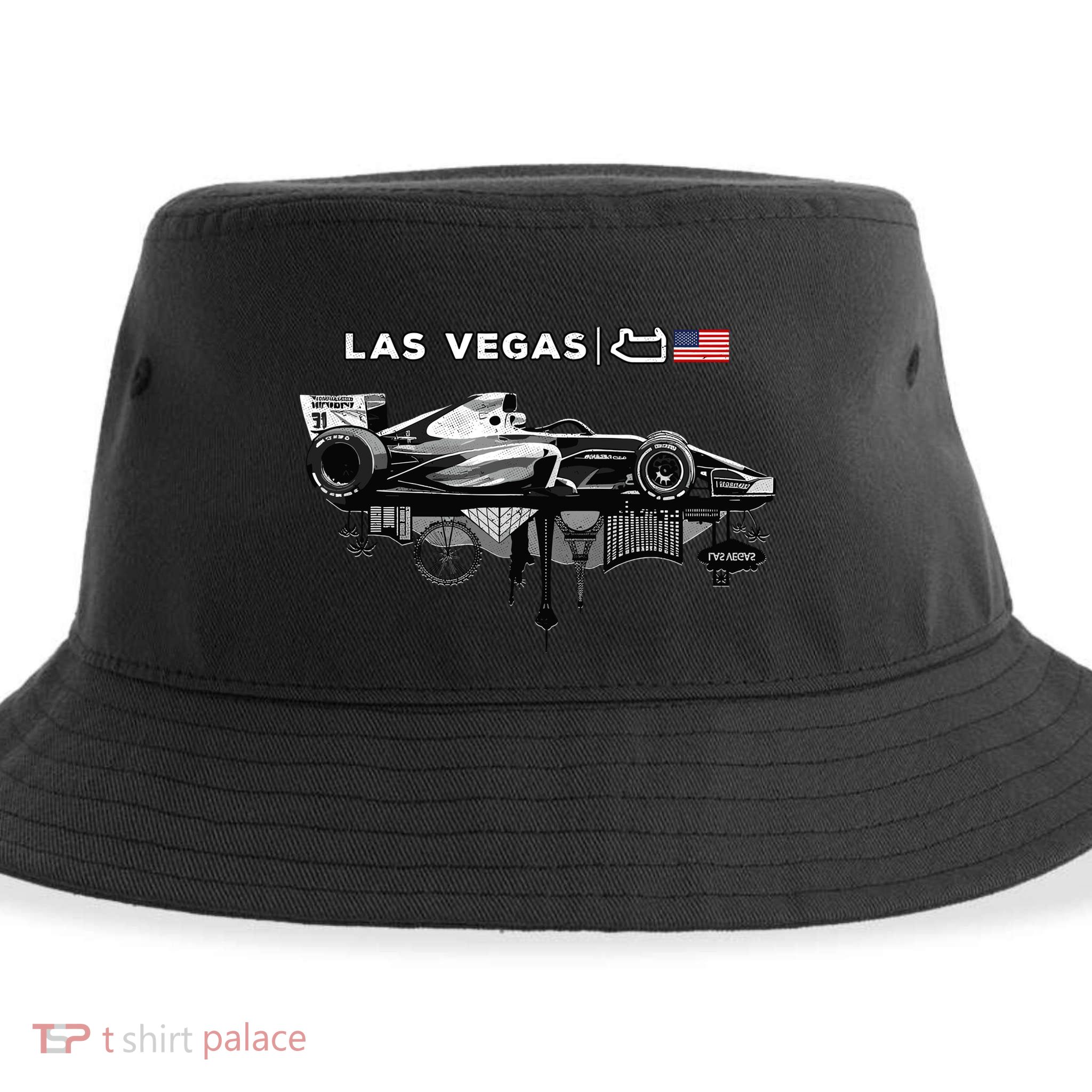 Formula Racing Open Wheel Car Las Vegas Circuit Usa Flag Sustainable Bucket Hat