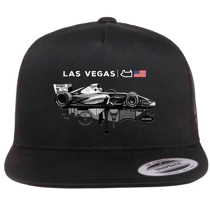 Formula Racing Open Wheel Car Las Vegas Circuit Usa Flag Flat Bill Trucker Hat