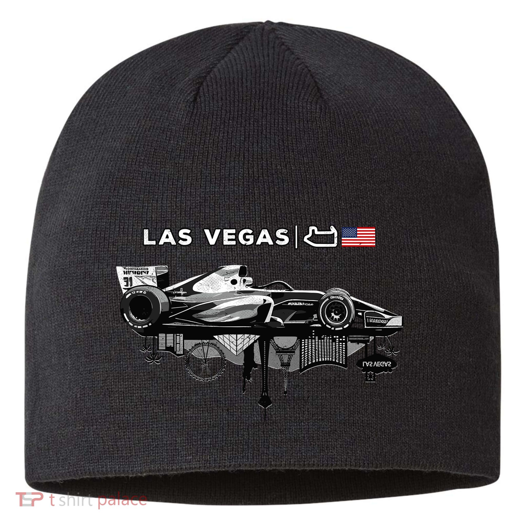 Formula Racing Open Wheel Car Las Vegas Circuit Usa Flag Sustainable Beanie