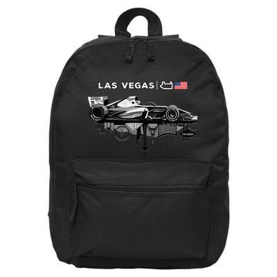 Formula Racing Open Wheel Car Las Vegas Circuit Usa Flag 16 in Basic Backpack