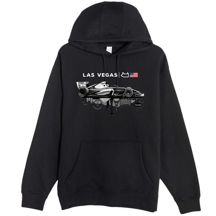 Formula Racing Open Wheel Car Las Vegas Circuit Usa Flag Premium Pullover Hoodie