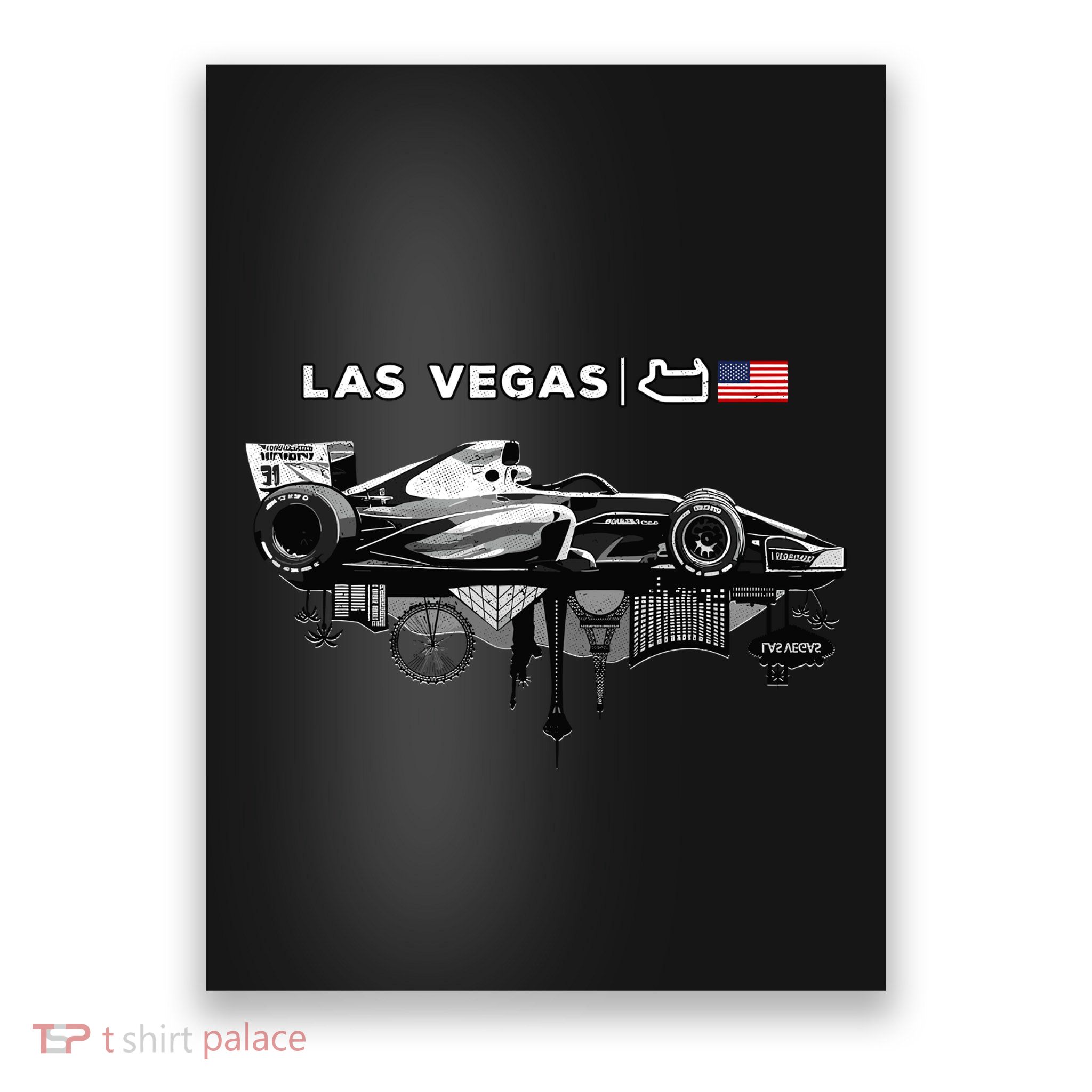 Formula Racing Open Wheel Car Las Vegas Circuit Usa Flag Poster