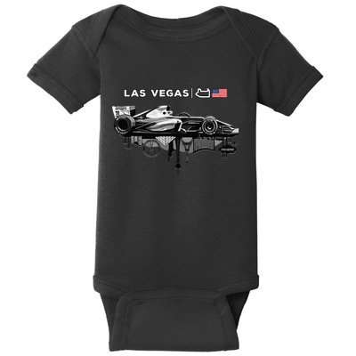 Formula Racing Open Wheel Car Las Vegas Circuit Usa Flag Baby Bodysuit