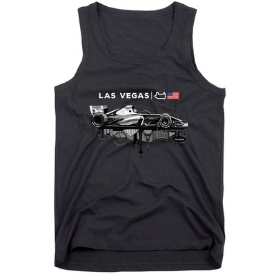Formula Racing Open Wheel Car Las Vegas Circuit Usa Flag Tank Top