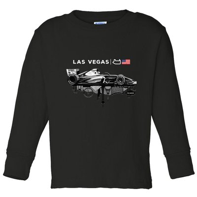 Formula Racing Open Wheel Car Las Vegas Circuit Usa Flag Toddler Long Sleeve Shirt