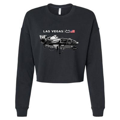 Formula Racing Open Wheel Car Las Vegas Circuit Usa Flag Cropped Pullover Crew