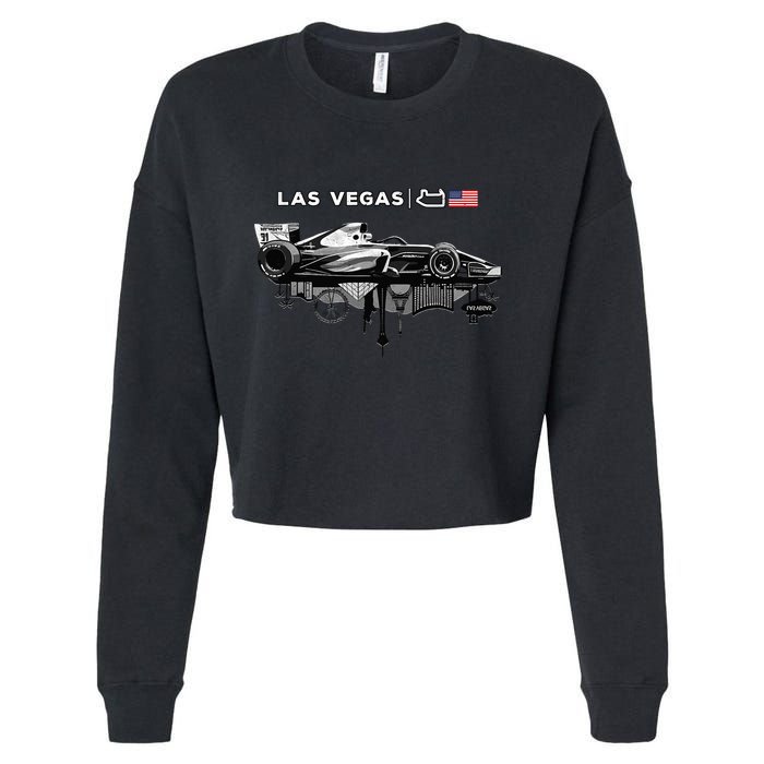 Formula Racing Open Wheel Car Las Vegas Circuit Usa Flag Cropped Pullover Crew
