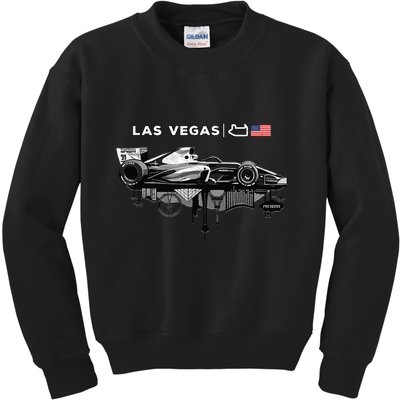 Formula Racing Open Wheel Car Las Vegas Circuit Usa Flag Kids Sweatshirt