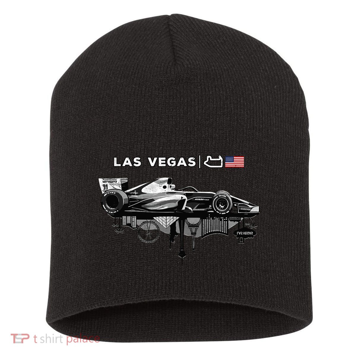 Formula Racing Open Wheel Car Las Vegas Circuit Usa Flag Short Acrylic Beanie