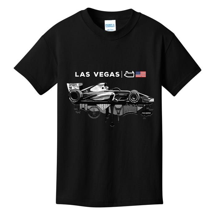 Formula Racing Open Wheel Car Las Vegas Circuit Usa Flag Kids T-Shirt