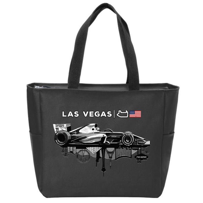 Formula Racing Open Wheel Car Las Vegas Circuit Usa Flag Zip Tote Bag