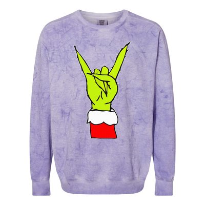 Funny Rock On Hand Christmas Rock & Roll Elf Xmas Colorblast Crewneck Sweatshirt