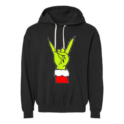 Funny Rock On Hand Christmas Rock & Roll Elf Xmas Garment-Dyed Fleece Hoodie