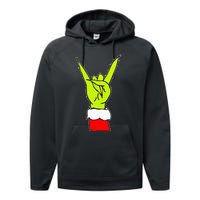 Funny Rock On Hand Christmas Rock & Roll Elf Xmas Performance Fleece Hoodie