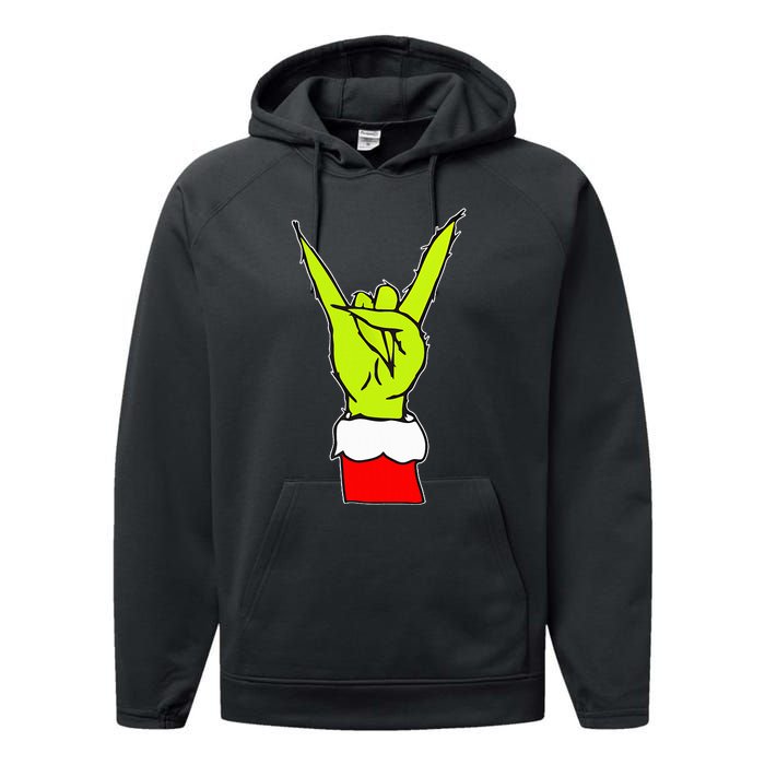 Funny Rock On Hand Christmas Rock & Roll Elf Xmas Performance Fleece Hoodie