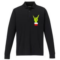 Funny Rock On Hand Christmas Rock & Roll Elf Xmas Performance Long Sleeve Polo