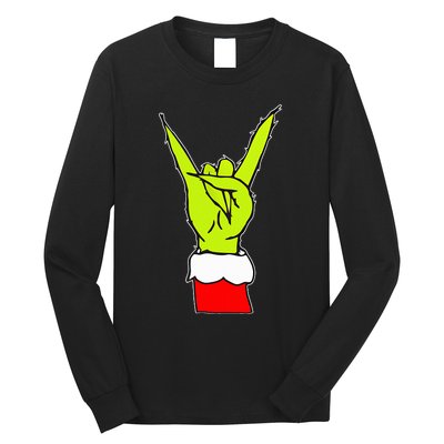 Funny Rock On Hand Christmas Rock & Roll Elf Xmas Long Sleeve Shirt