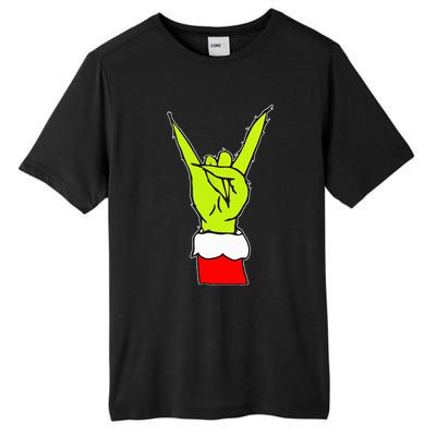 Funny Rock On Hand Christmas Rock & Roll Elf Xmas Tall Fusion ChromaSoft Performance T-Shirt