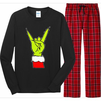 Funny Rock On Hand Christmas Rock & Roll Elf Xmas Long Sleeve Pajama Set