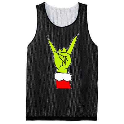 Funny Rock On Hand Christmas Rock & Roll Elf Xmas Mesh Reversible Basketball Jersey Tank