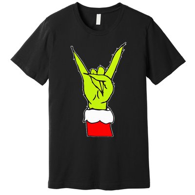 Funny Rock On Hand Christmas Rock & Roll Elf Xmas Premium T-Shirt