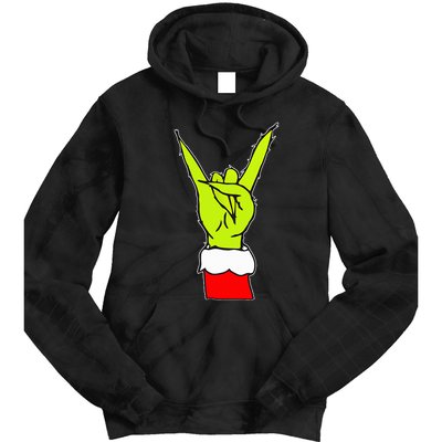 Funny Rock On Hand Christmas Rock & Roll Elf Xmas Tie Dye Hoodie