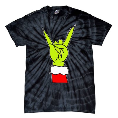 Funny Rock On Hand Christmas Rock & Roll Elf Xmas Tie-Dye T-Shirt