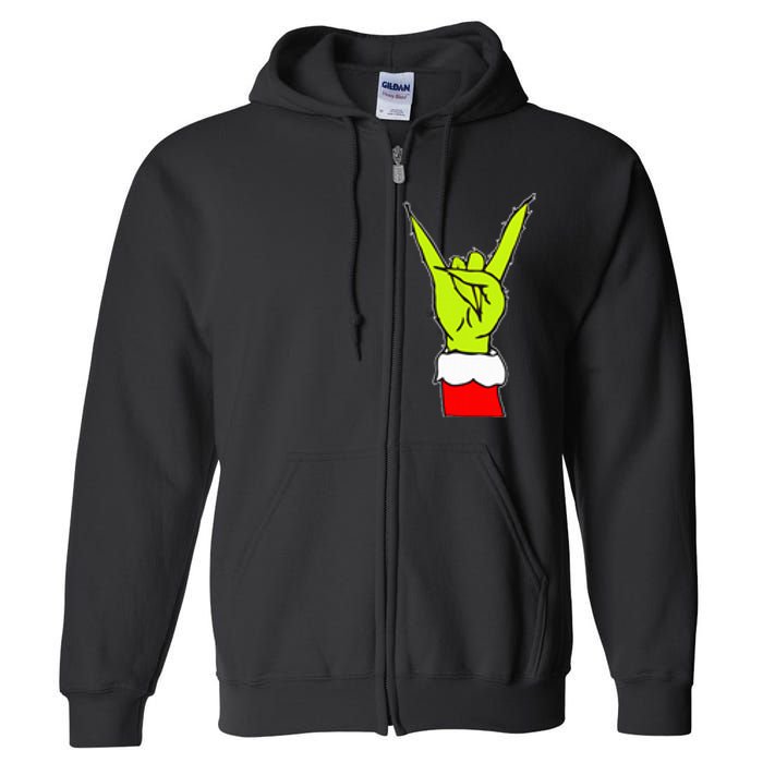 Funny Rock On Hand Christmas Rock & Roll Elf Xmas Full Zip Hoodie