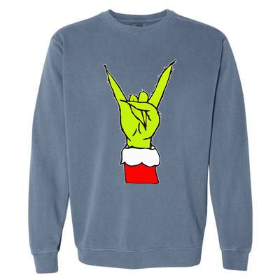 Funny Rock On Hand Christmas Rock & Roll Elf Xmas Garment-Dyed Sweatshirt