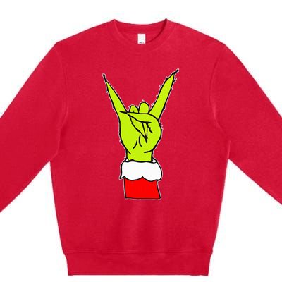 Funny Rock On Hand Christmas Rock & Roll Elf Xmas Premium Crewneck Sweatshirt