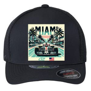 Formula Racing Open Wheel Car Retro Miami Circuit Usa Flag Flexfit Unipanel Trucker Cap